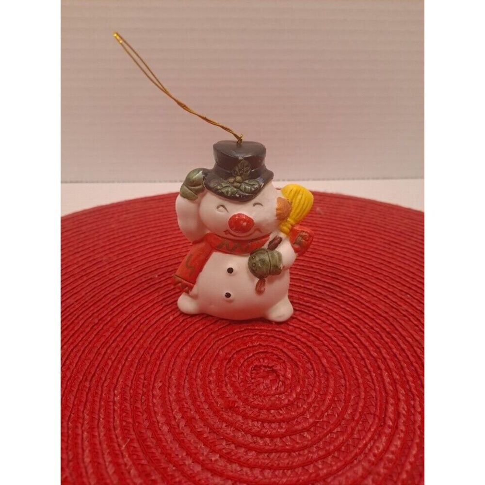 Vintage Snowman Christmas Tree Ornament Ceramic Bell Holiday Décor 3 Inches Tall
